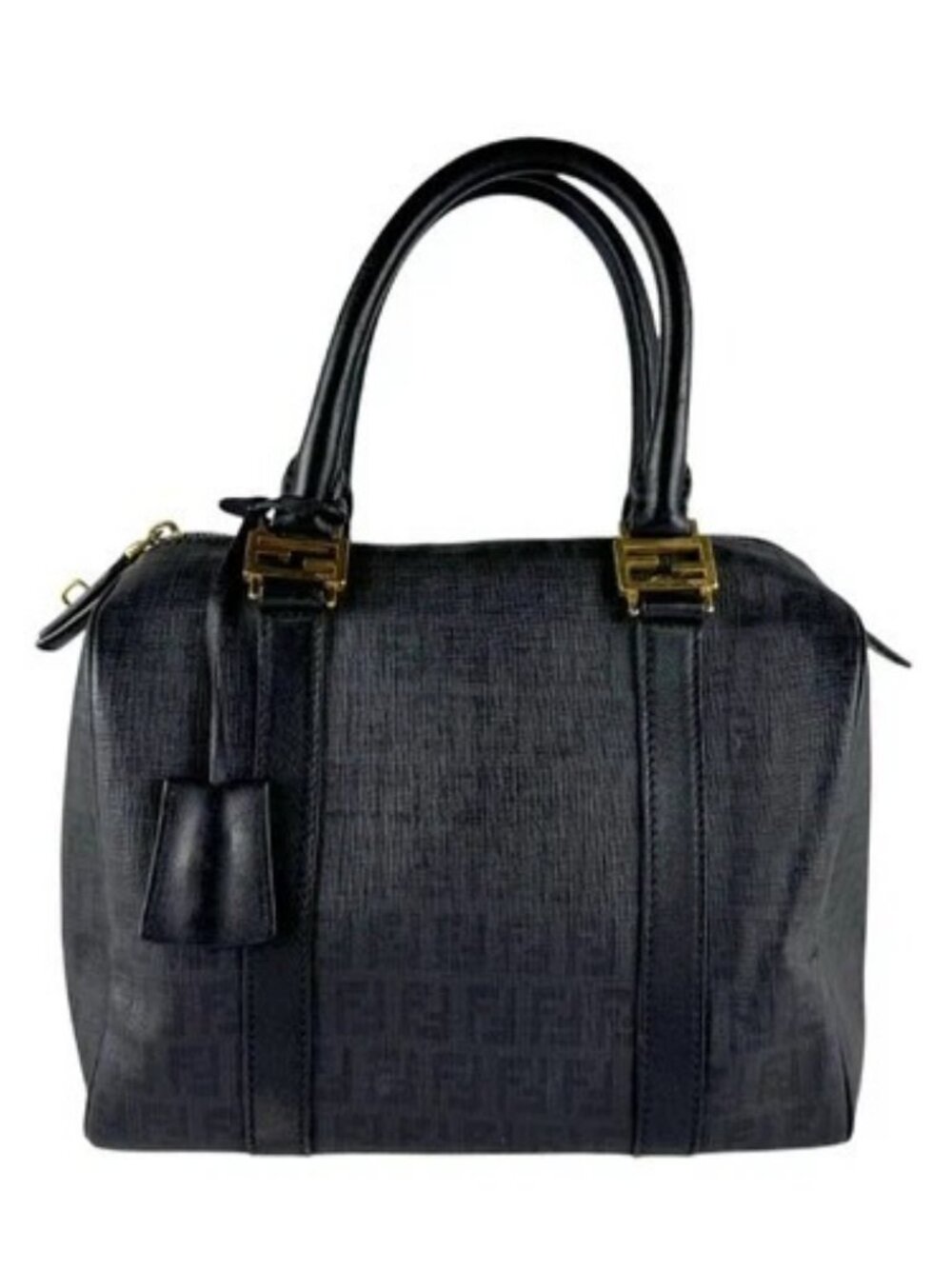 Auth FENDI Zuccimo Handbag Black PVC/Leather/Goldtone - z10697